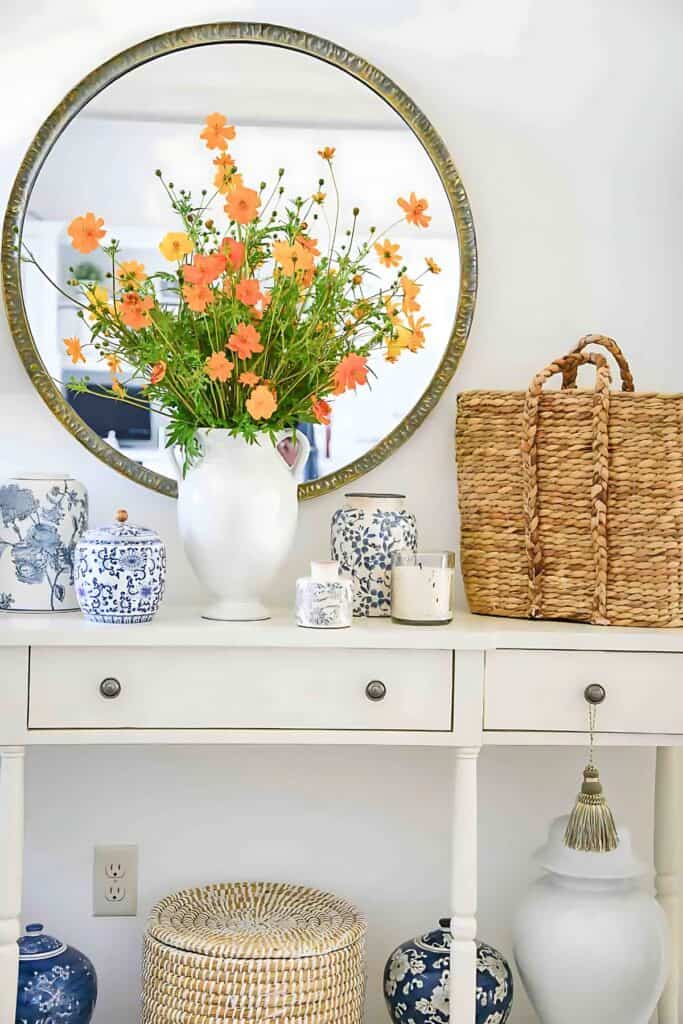 basket on a foyer table