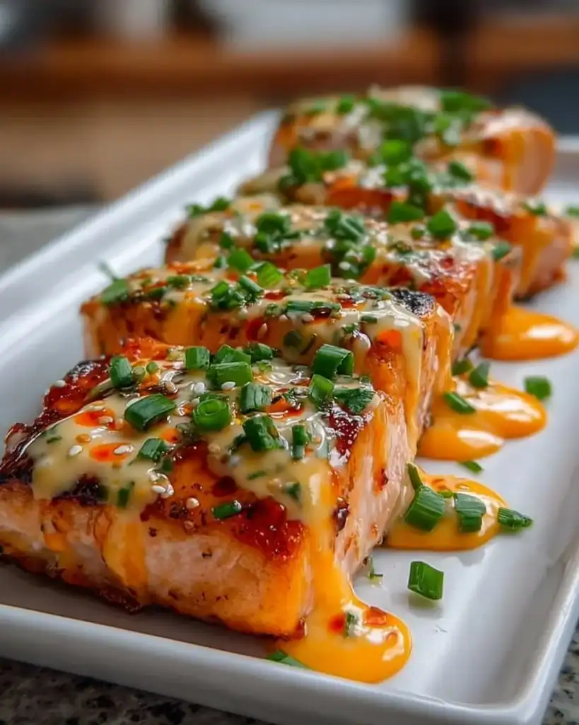 cooked salmon on a white platter