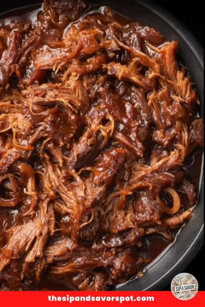 crockpot filled with beef BBQ