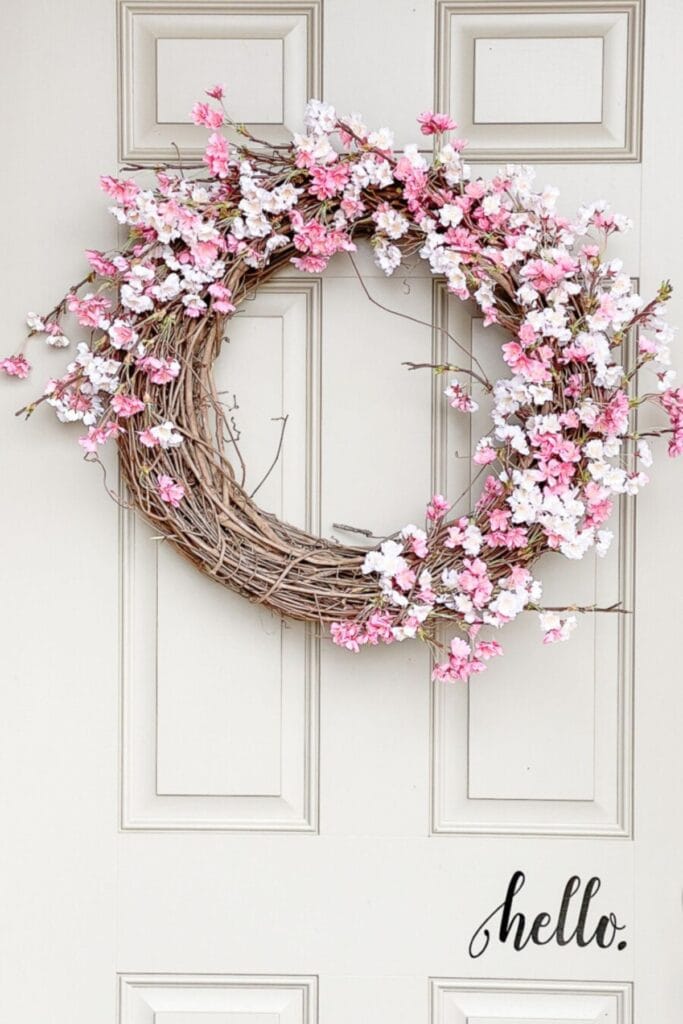 Cherry Blossom Wreath Diy:  WREATH WITH HELLO STICKER