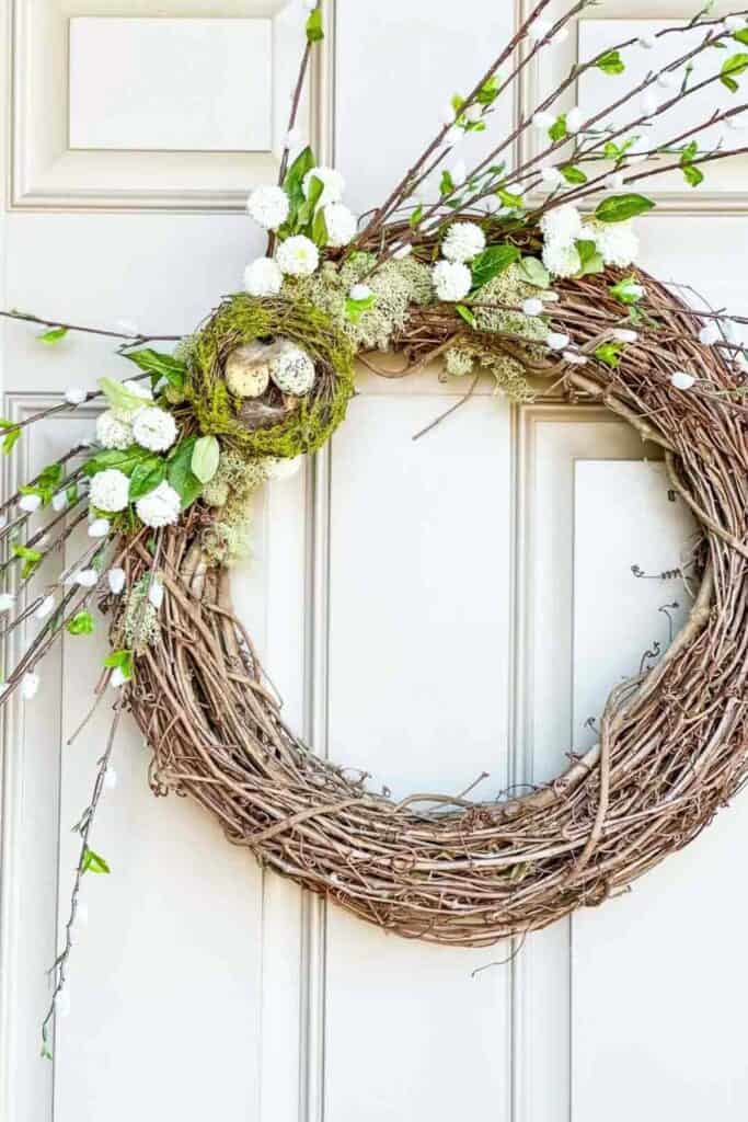simple spring wreath- pussy willow wreath diy on a front door
