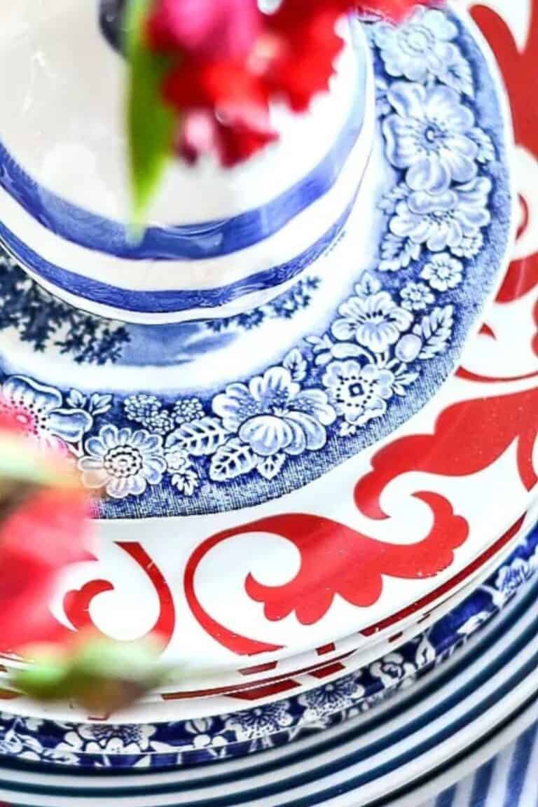 stack of red, white, and blue plates
