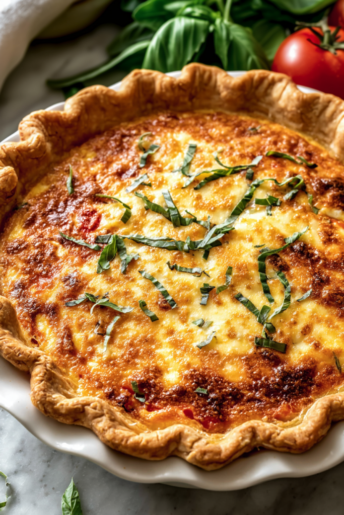 bacon onion tomato piw in a ruffled pie pan