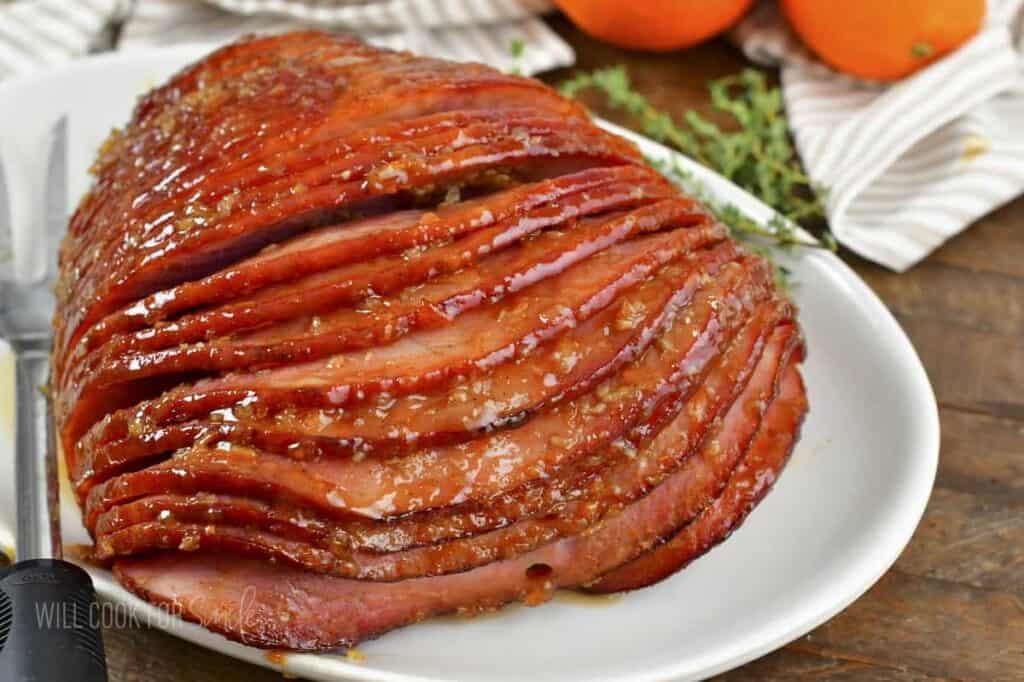 orange glazed spiral ham