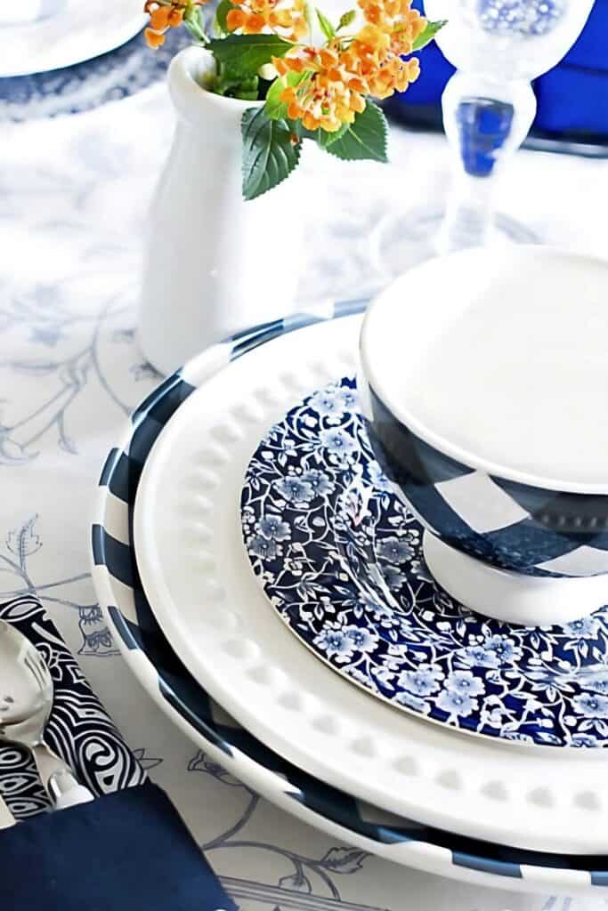 blue and white summer place setting