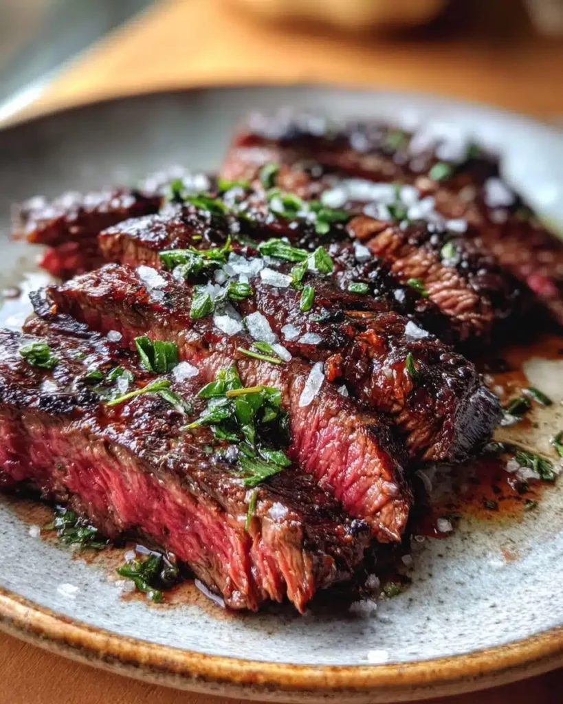 perfectly grilled skirt steak on a platter