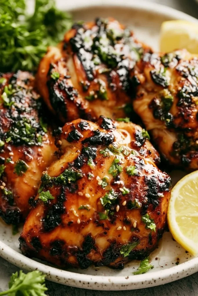 grilled chicken on an ironstone platter