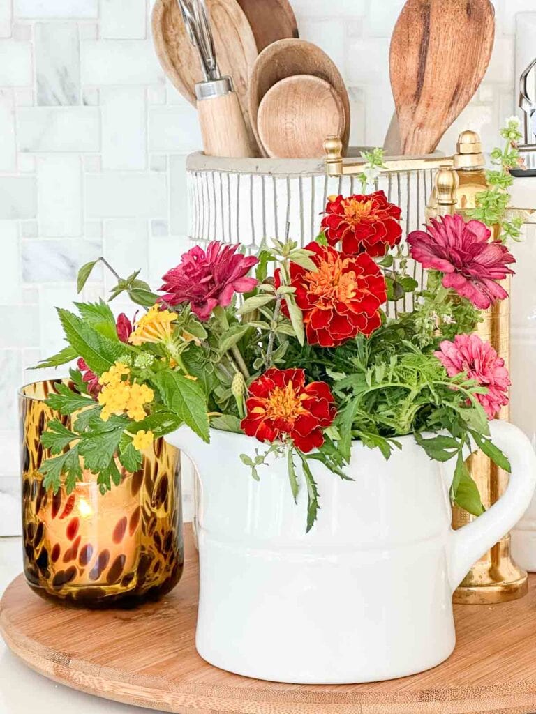 flowers on a kitchen counter