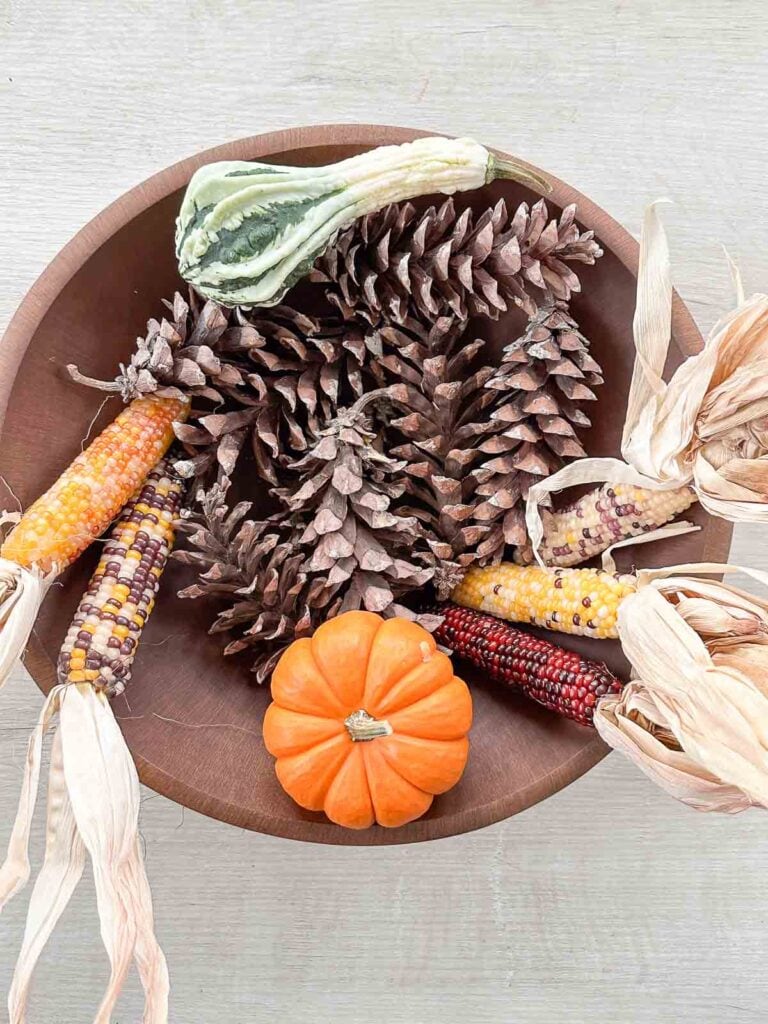 gourd and corn in dough bowl