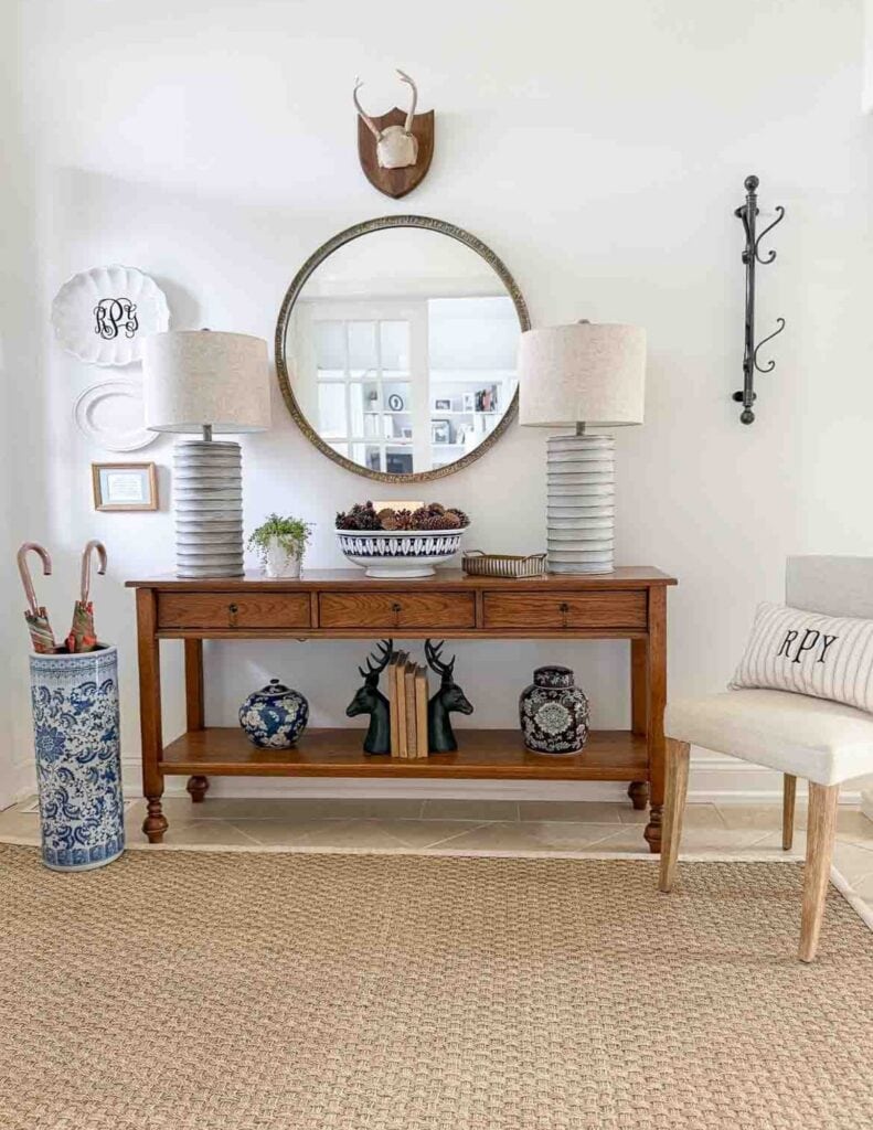 foyer decorated for winter