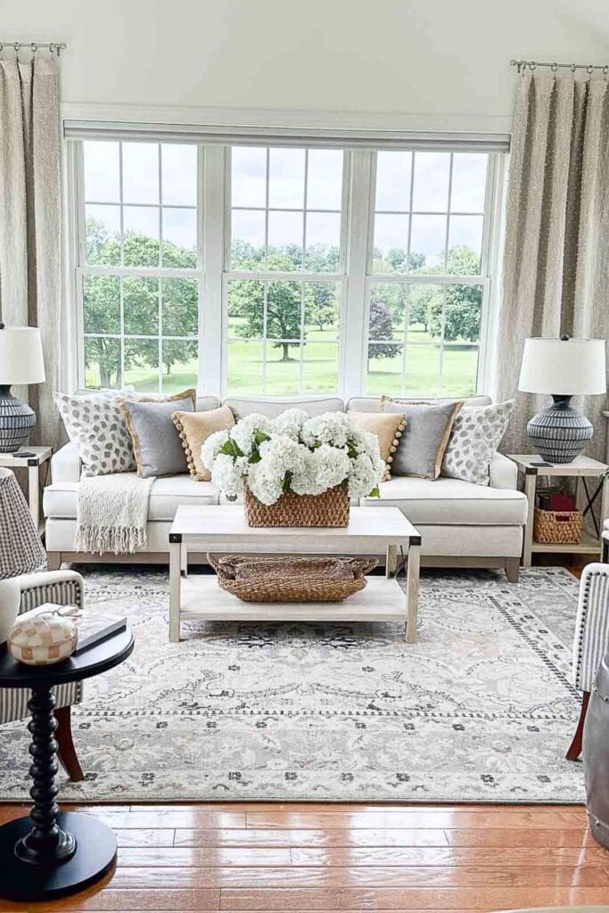 family room with furniture collected over time