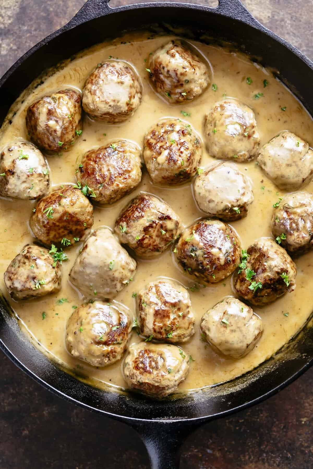 Swedish Meatballs in a cast iron pan