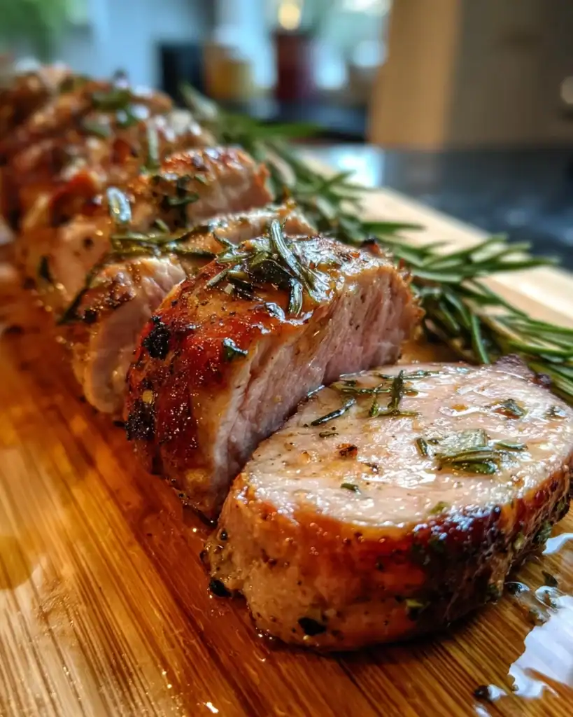 rosemary garlic tenderloin on a platter