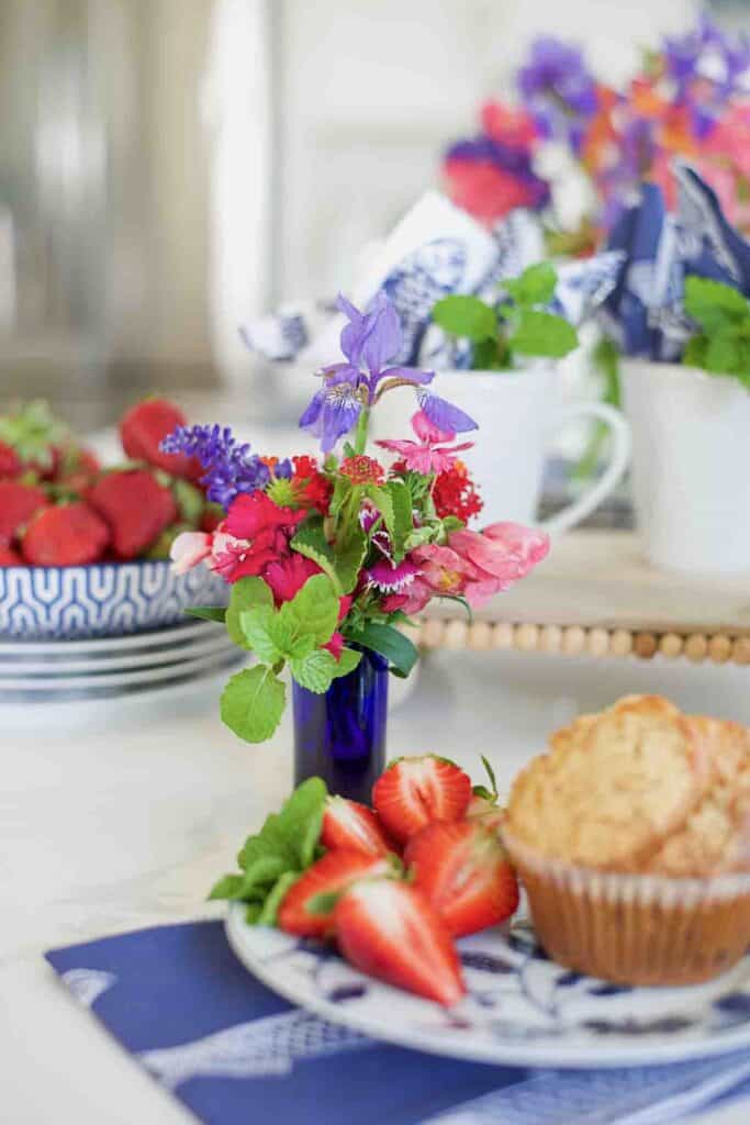 OTM- summer flowers and blue and white dishes 1