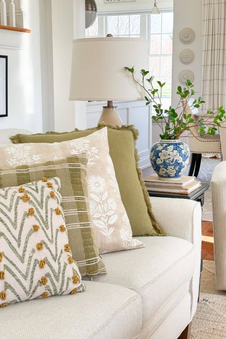 pillows on a sofa in a living room