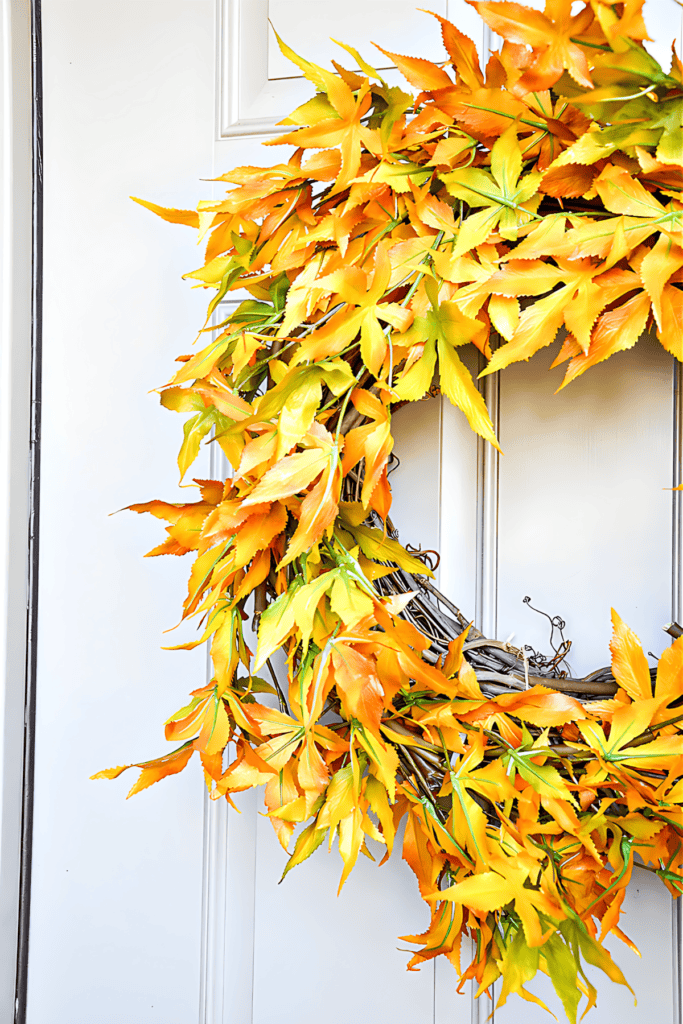close up of fall leaf wreath