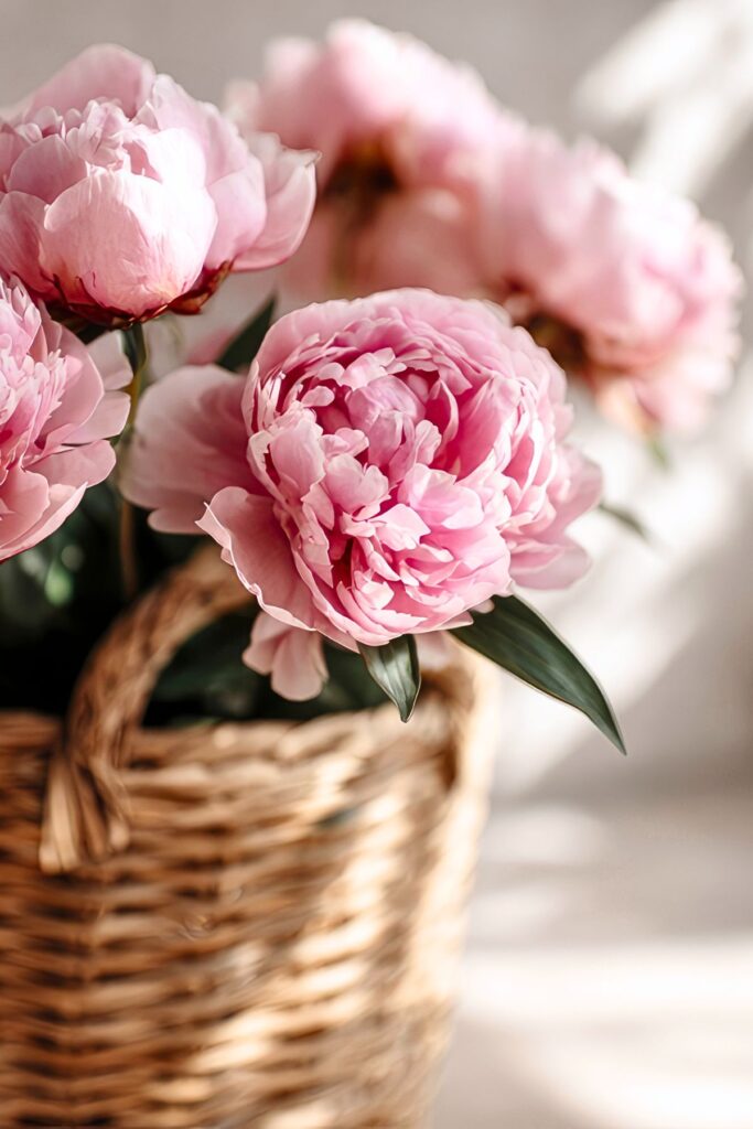 peonies in a basket