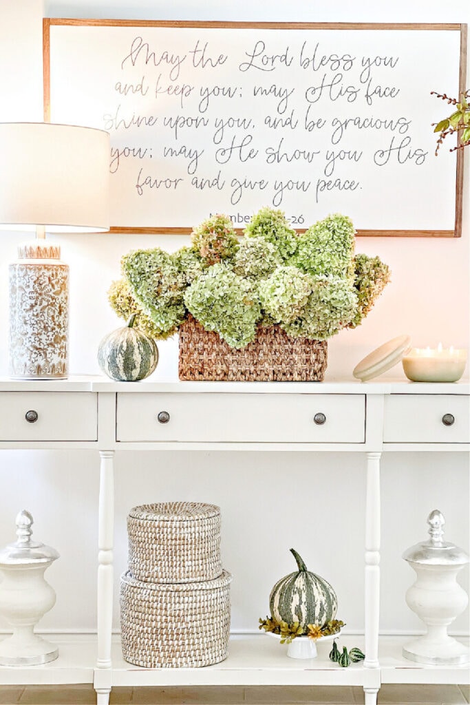 basket of dried hydrangeas