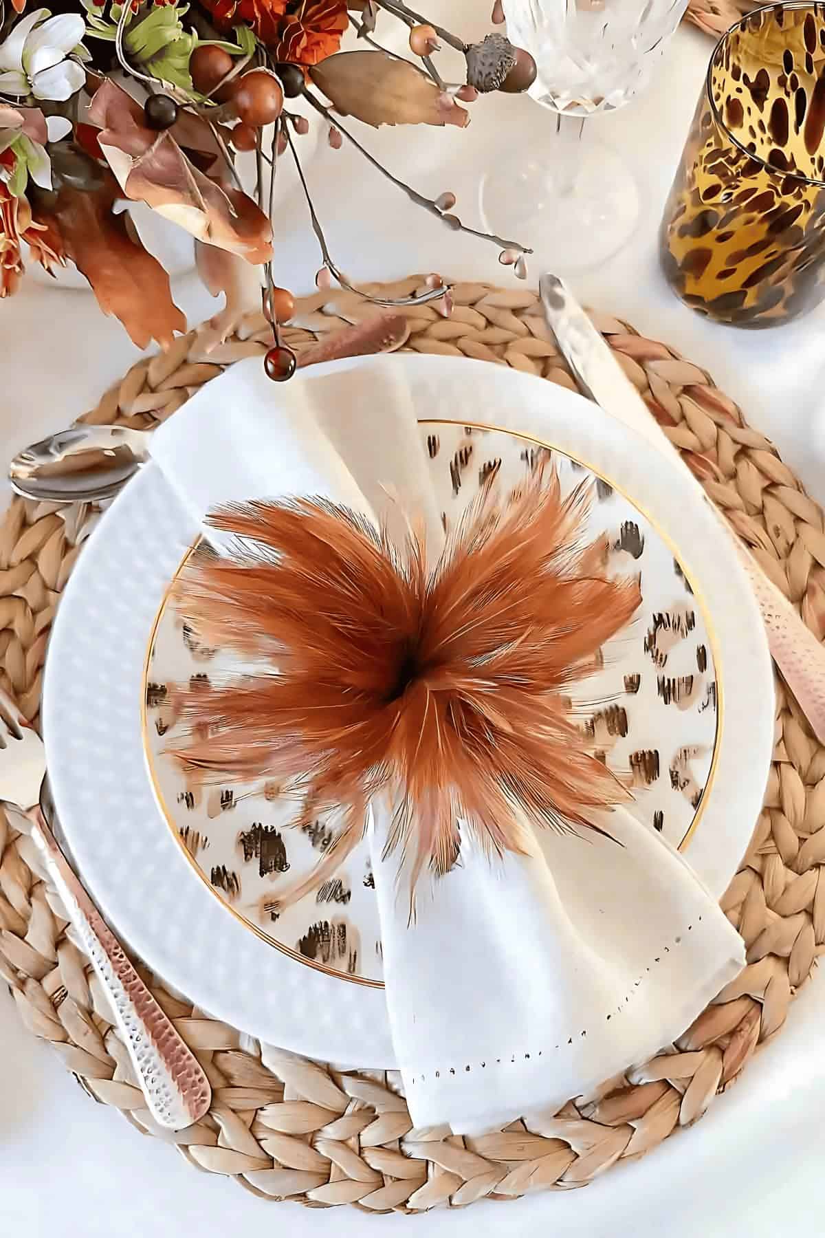 Thanksgiving place setting with animal print plates