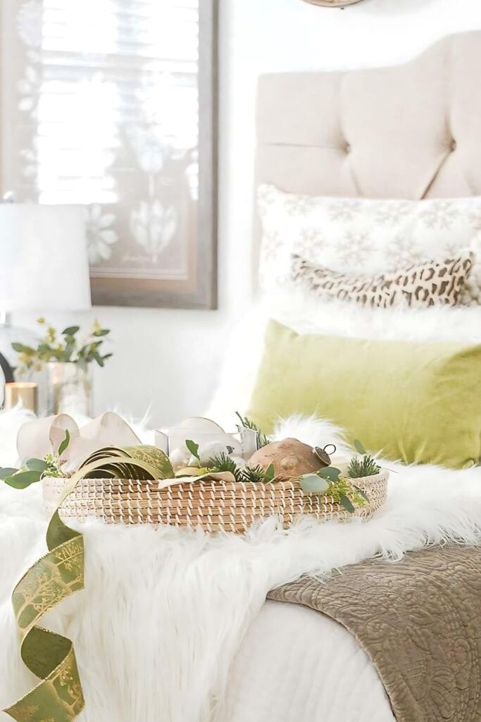 green and white Christmas bedroom