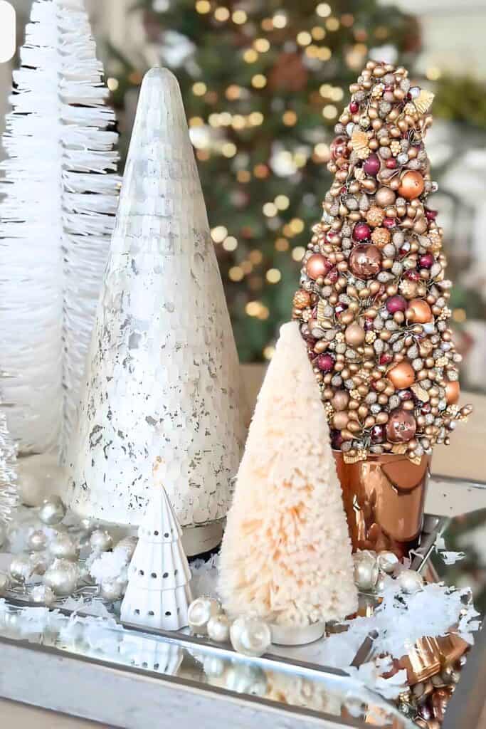 Christmas trees on a mirrored tray