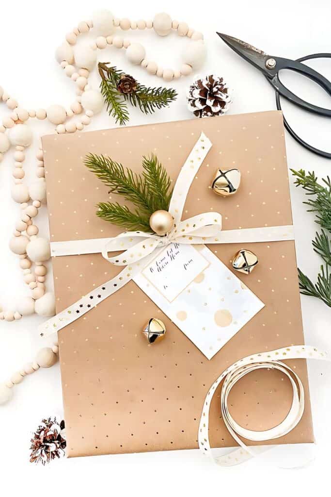 Christmas gift wrapped in brown paper