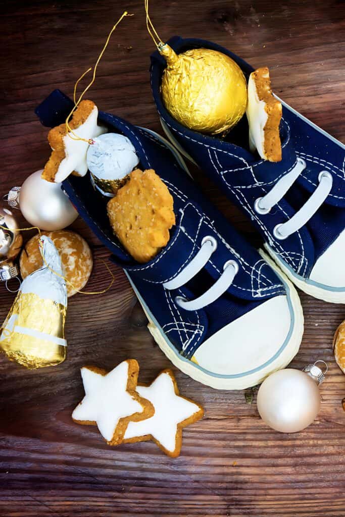 shoes filled with Christmas candies and cookies