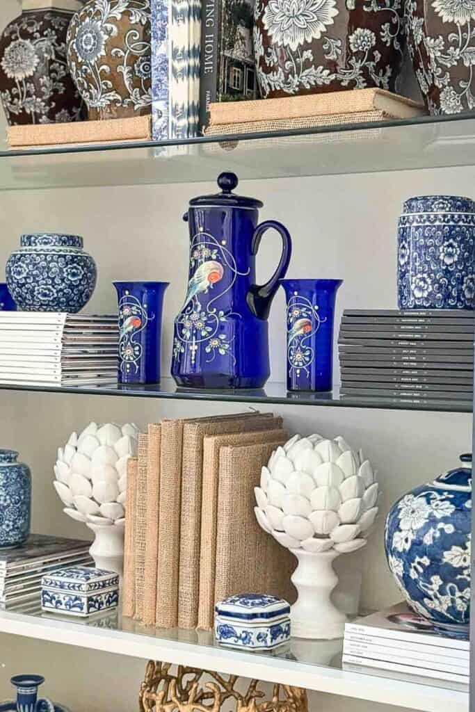 curio cabinet filled with collected treasures and family heirlooms