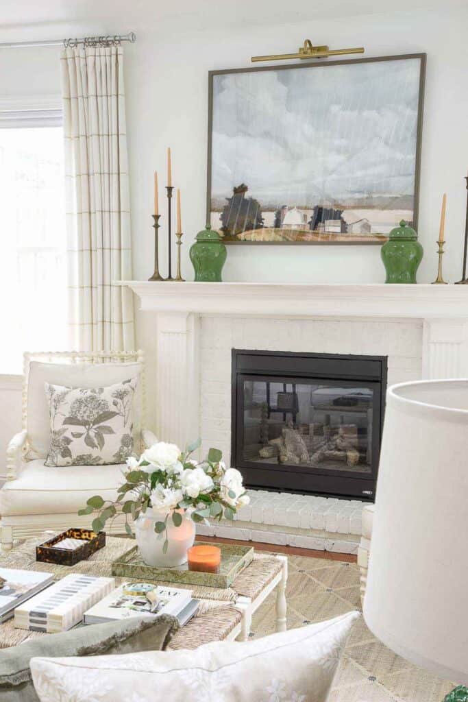 living room and fireplace