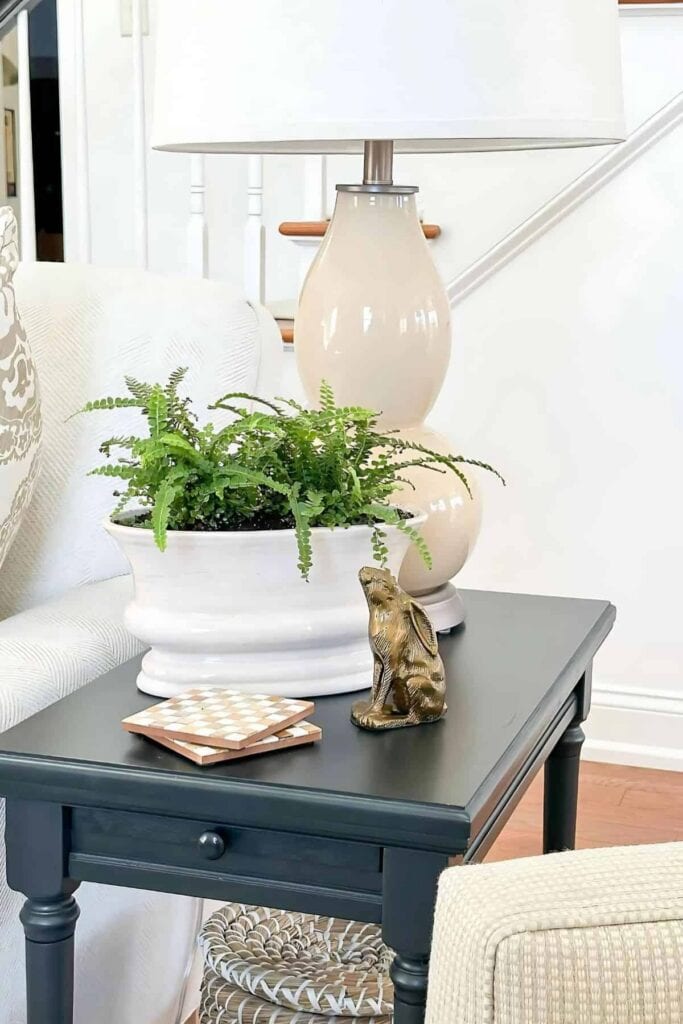 brass rabbit on an end table