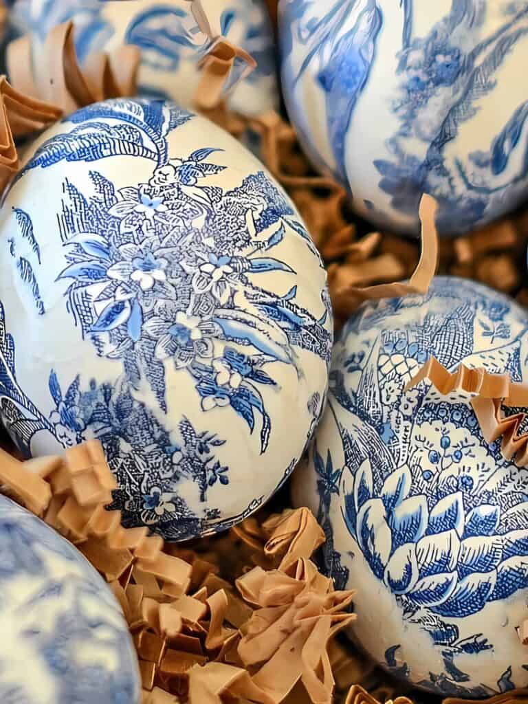 Chinoiserie Decoupage Eggs- blue and white chinoiserie egg