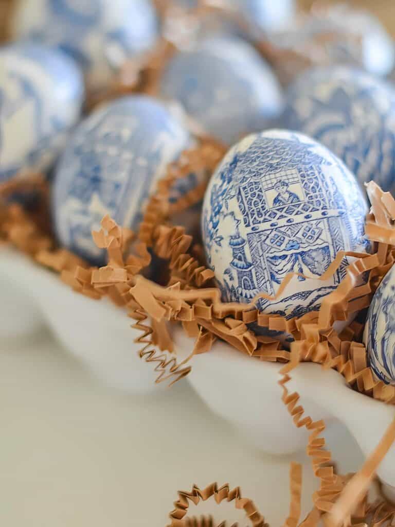 Chinoiserie Decoupage Eggs- in ceramic egg carton