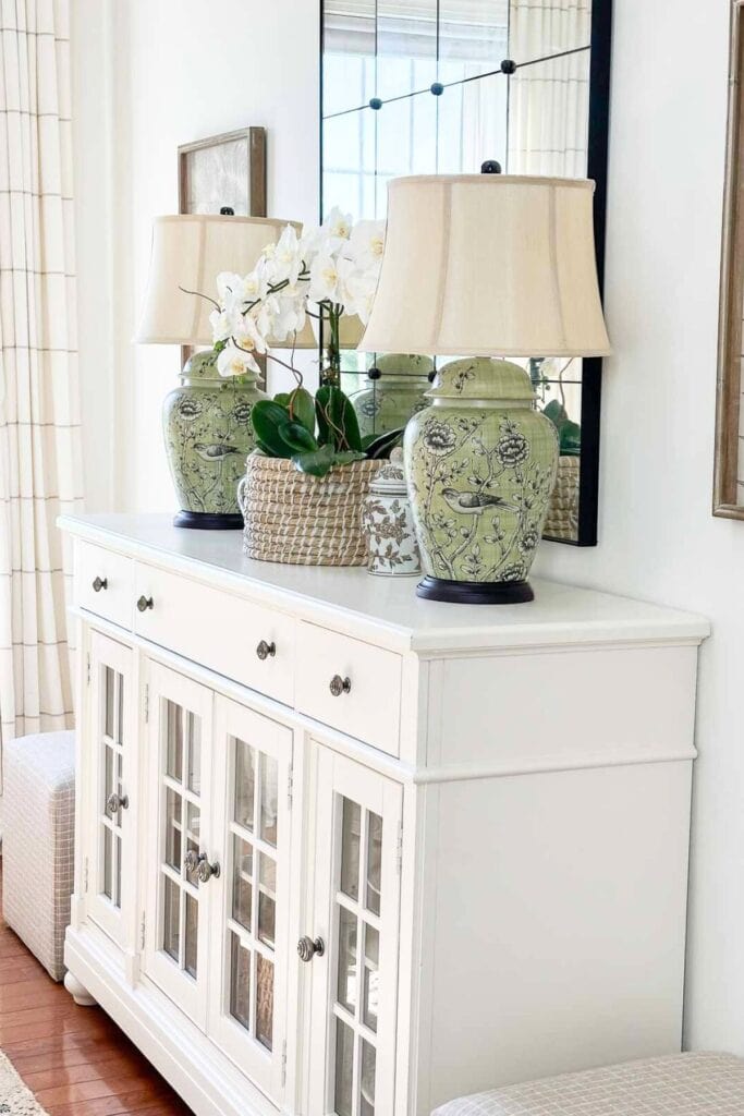 Layering Decor- decor on a white buffet