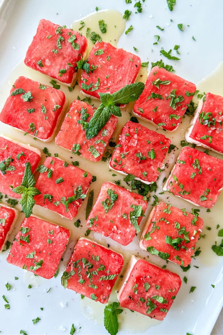 Watermelon And Feta Salad With Mint And Balsamic Lime Drizzle