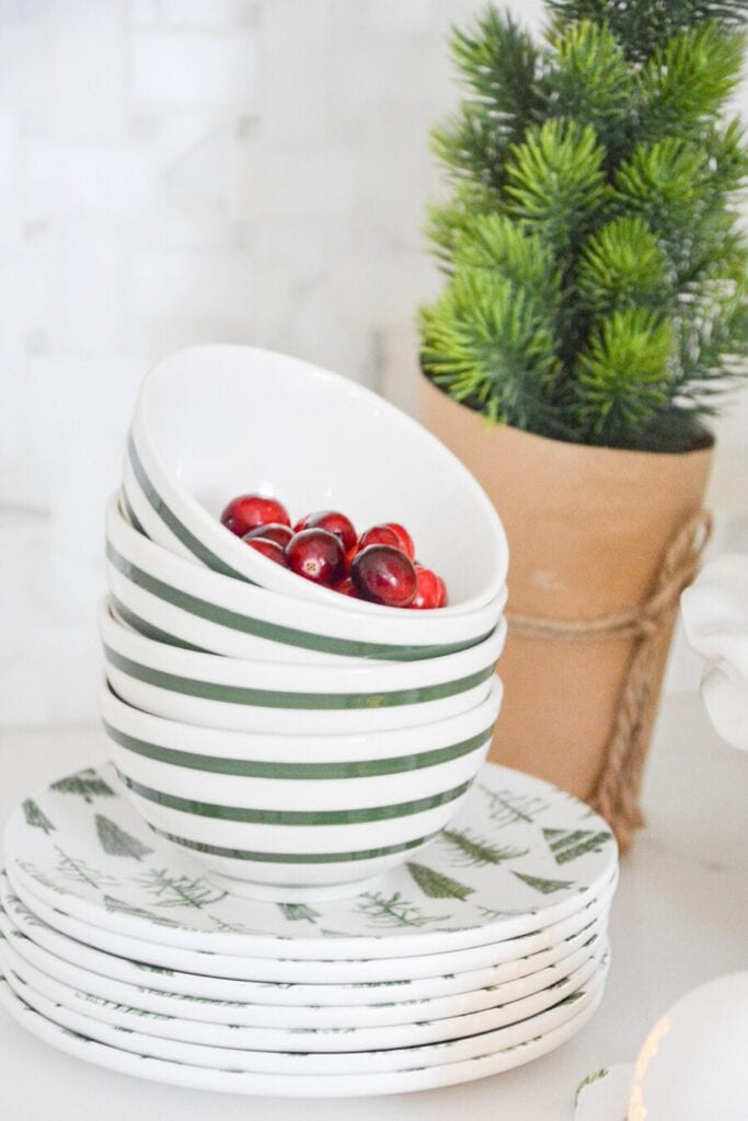 dishes used as Christmas decor