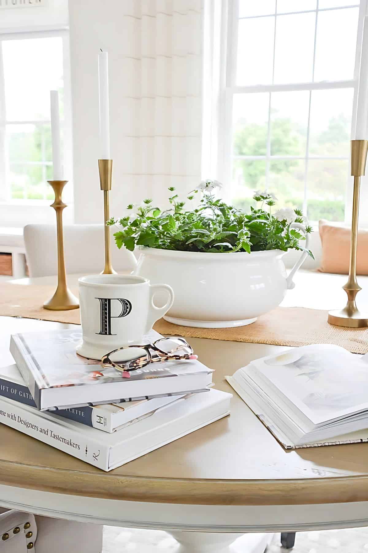 books on the dining room table