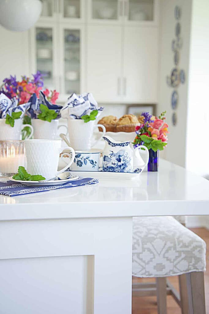 Blue and white with color flower coffee bar color palette