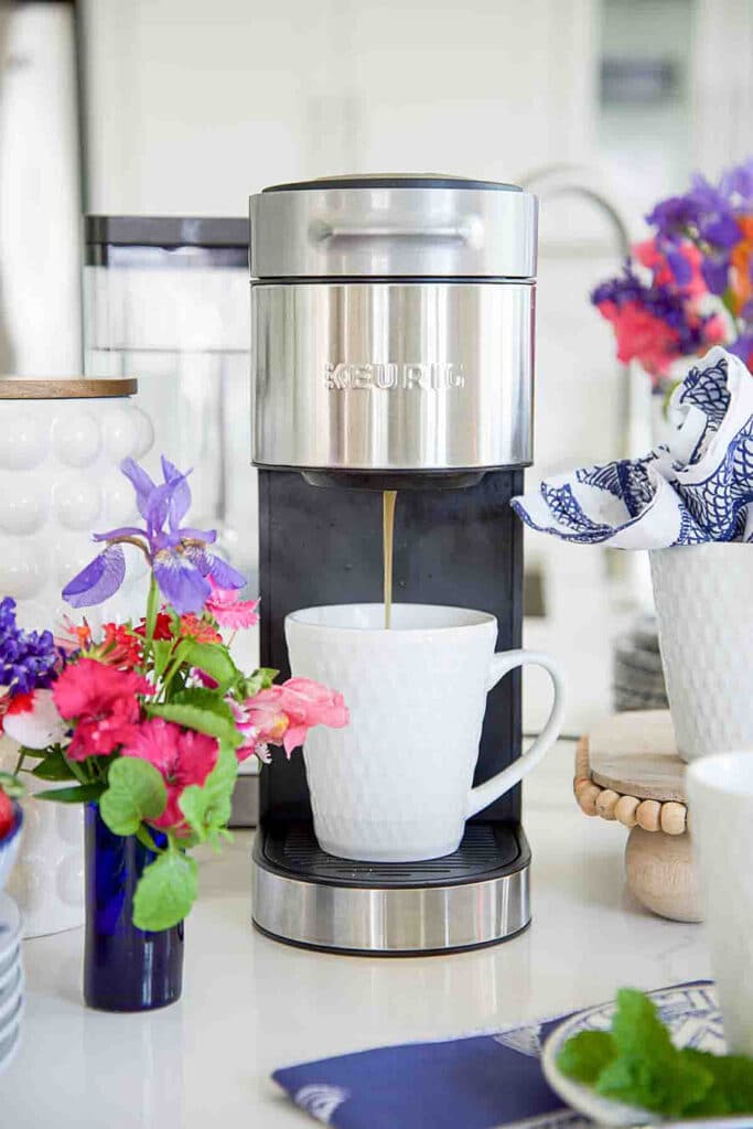 Keurig coffee making with a white cup