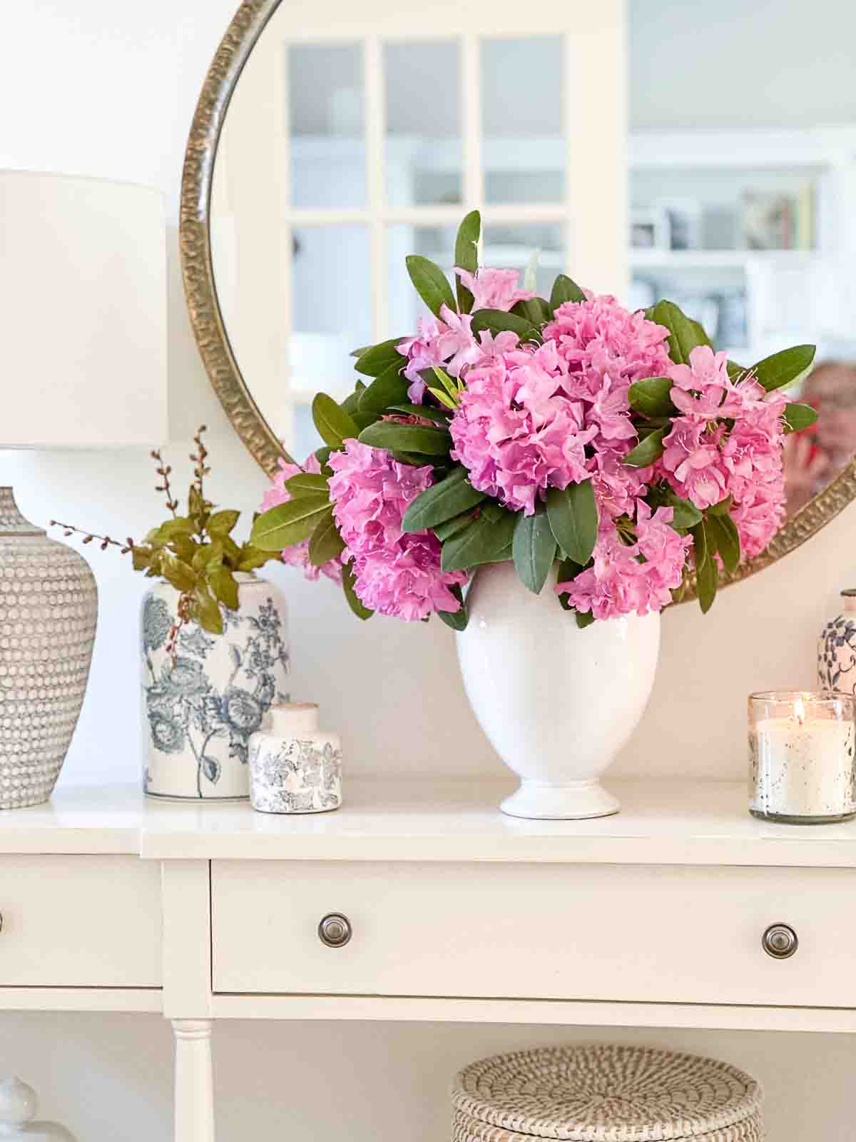 big urn of rhododendron