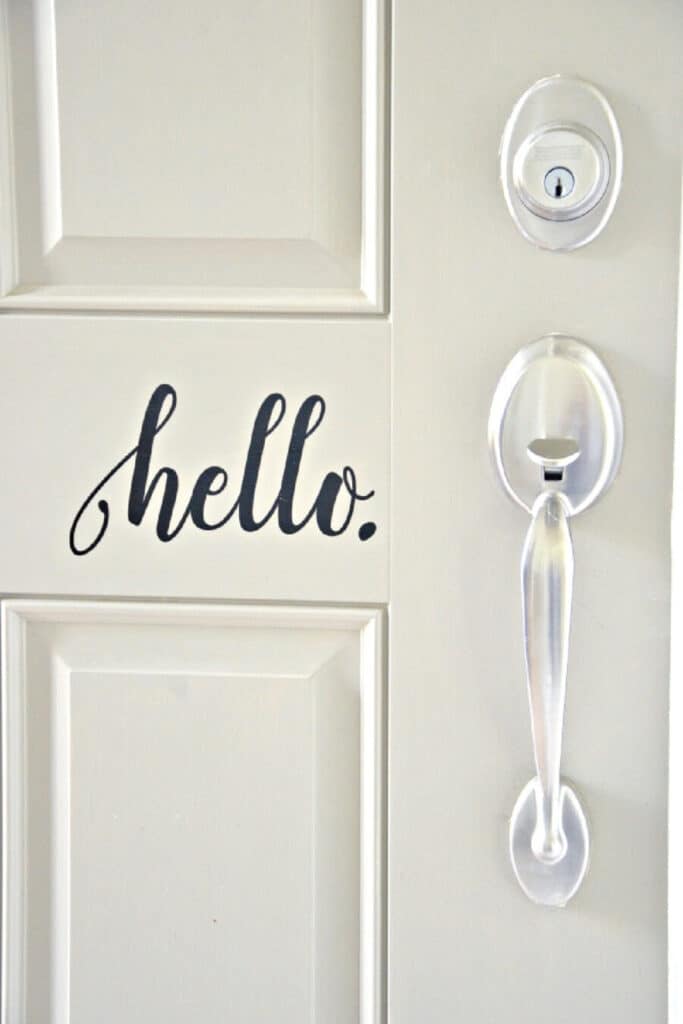 hello decal on the front door