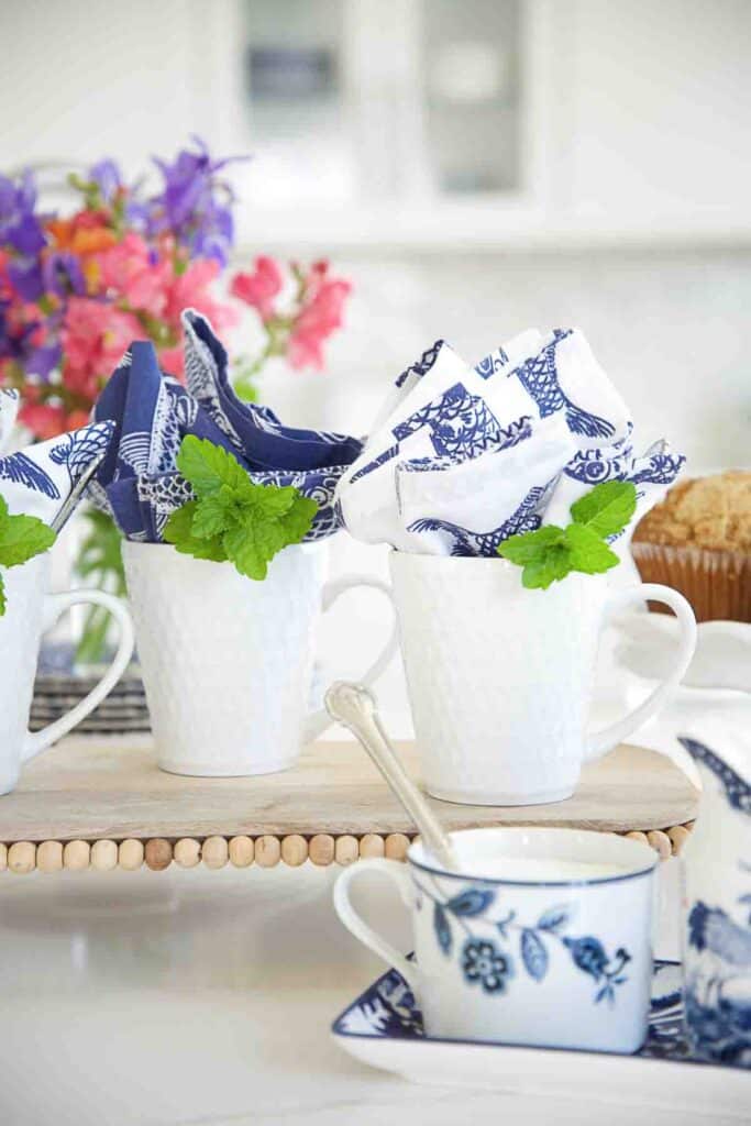 mint in coffee cups.