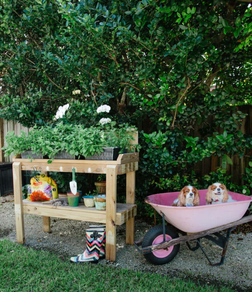 wooden potting bench