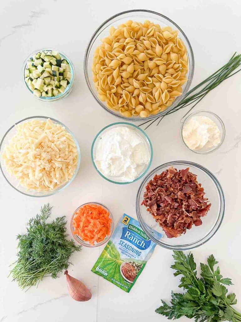 Bacon Ranch Pasta Salad- ingredients