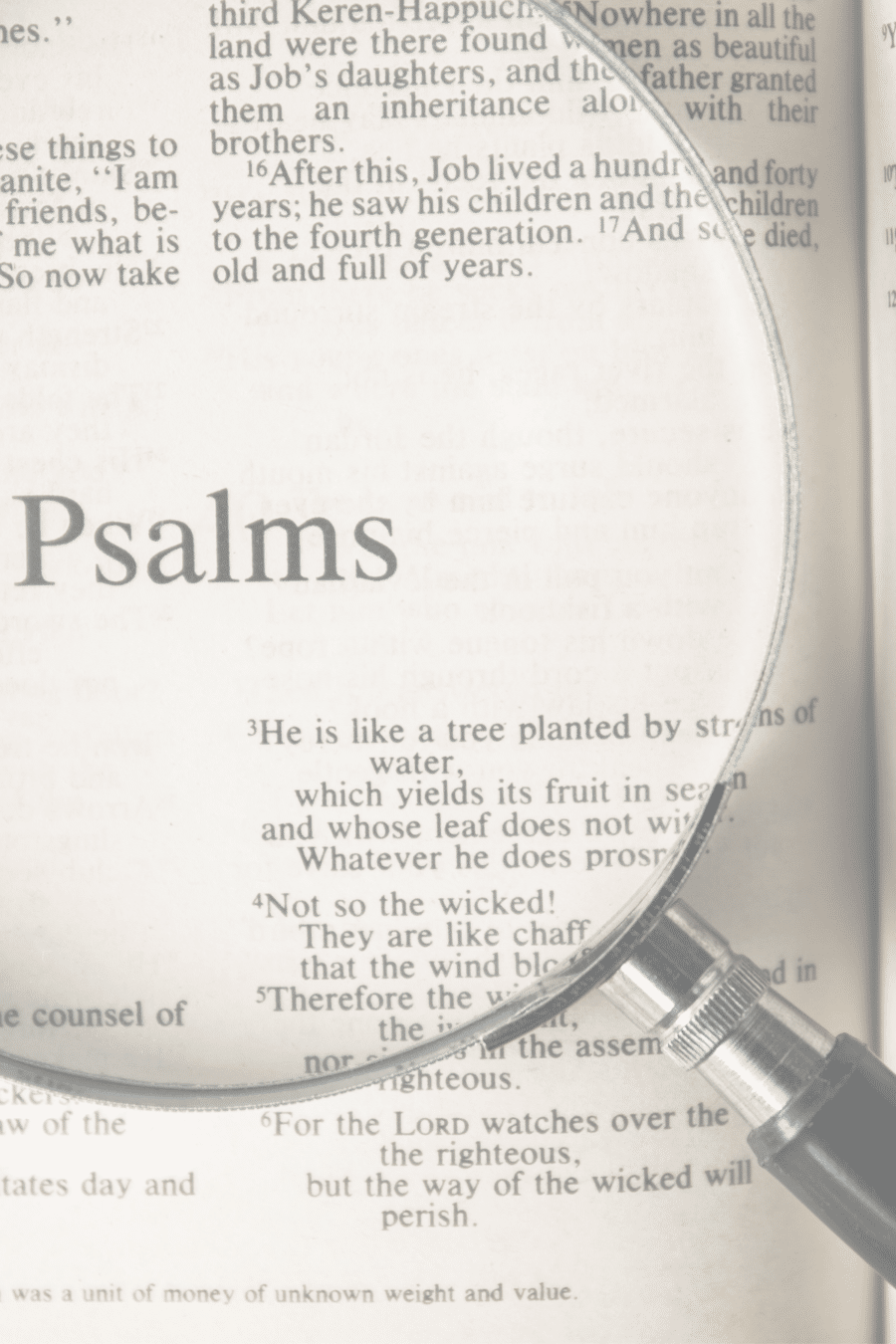 Book Of Psalms with a magnifying glass