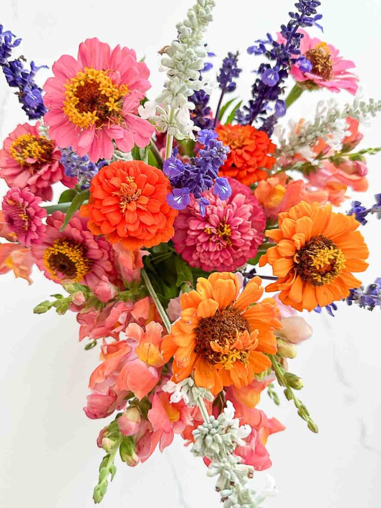 FLOWERS IN A BUCKET TOP VIEW