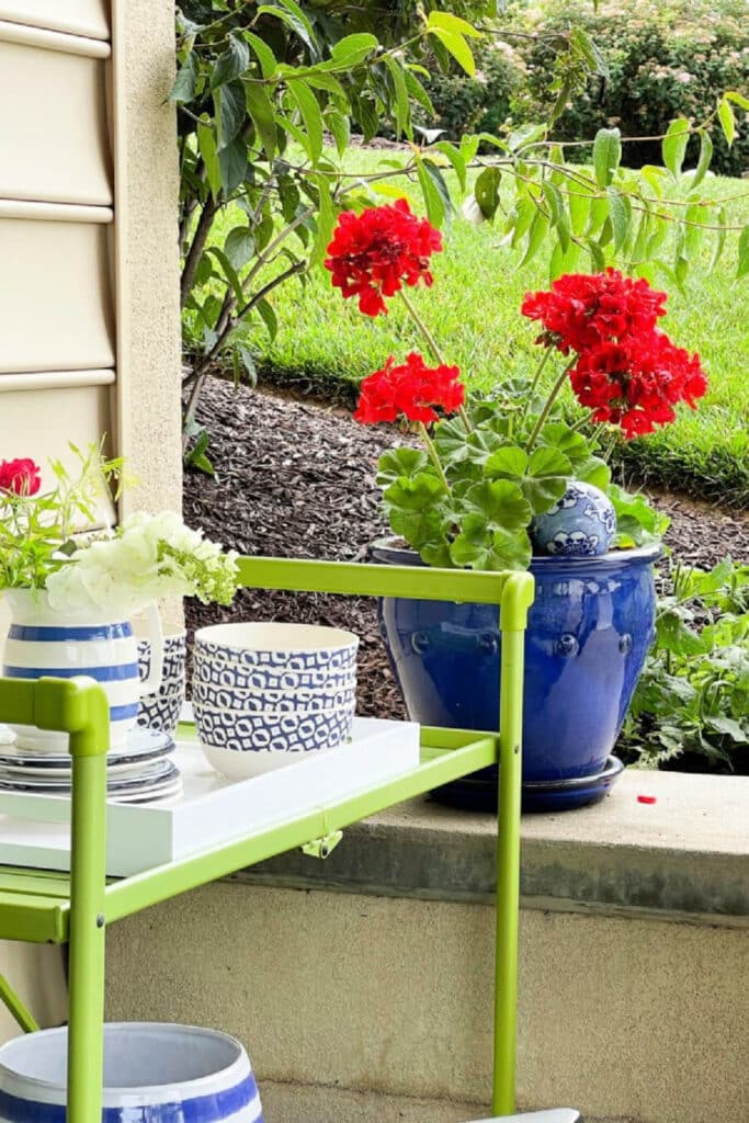 bar cart with outdoor dishes