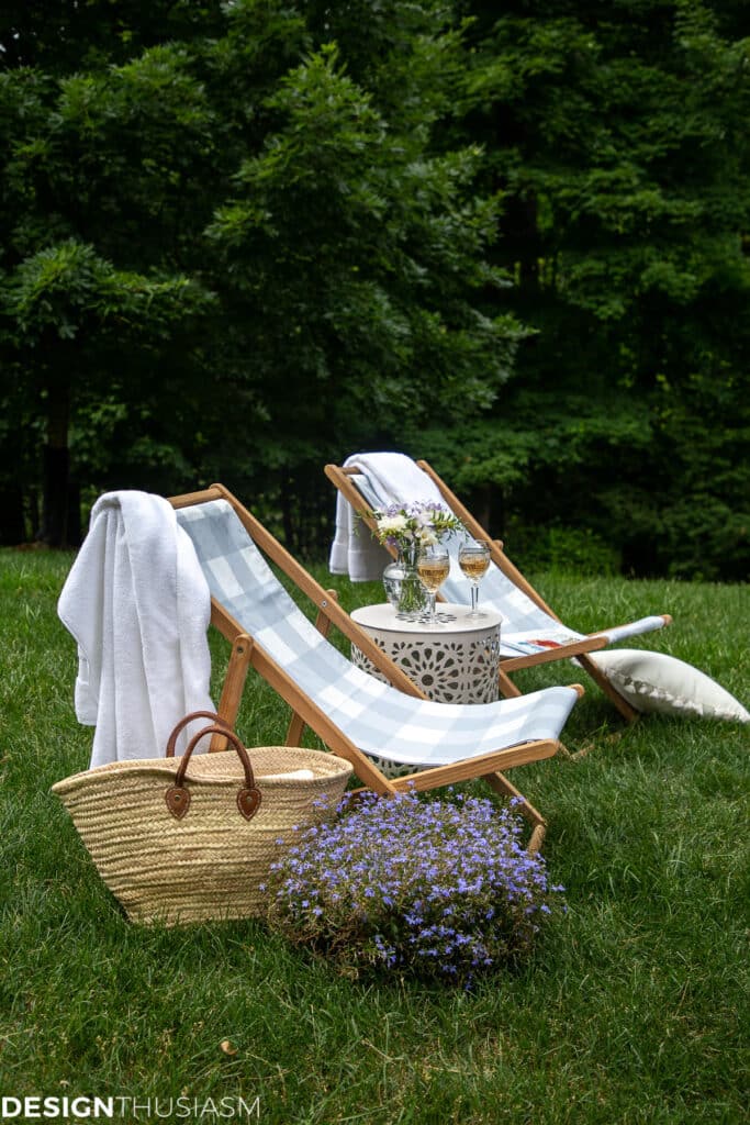 chairs and a table in the grass