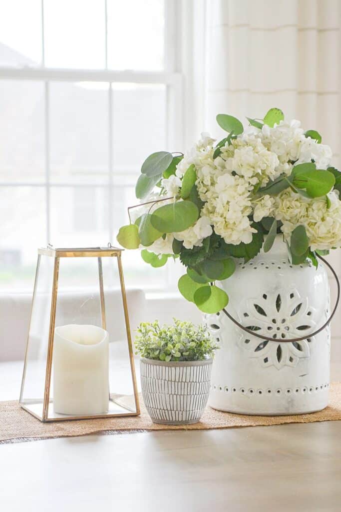 hydrangeas on a dining room table