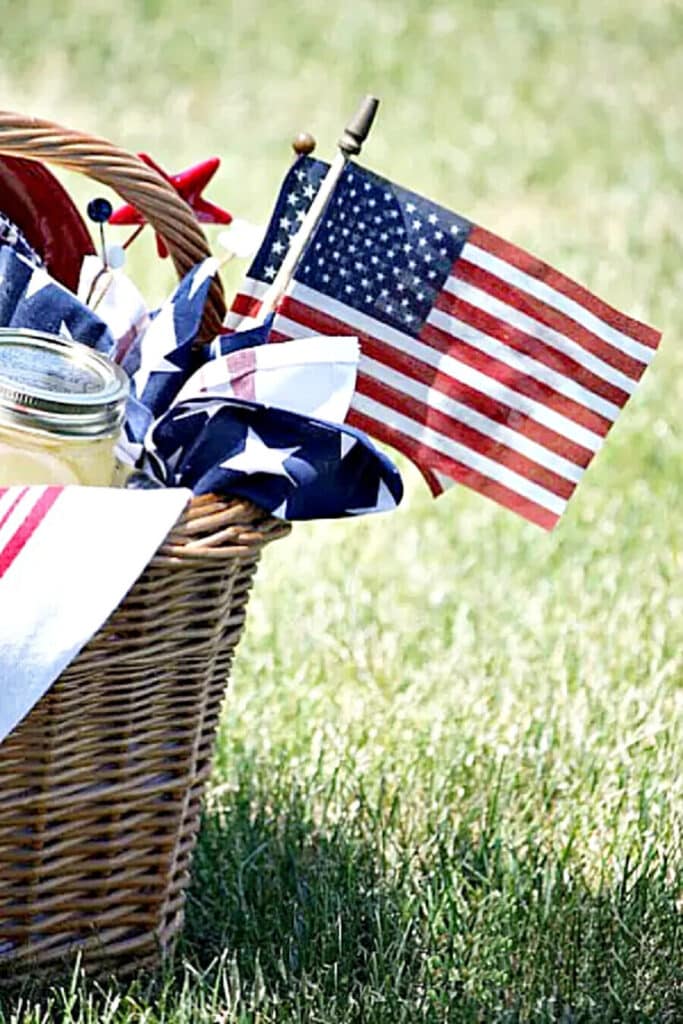 picnic basket with American flags
