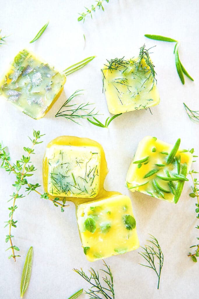 herbs frozen in olive oil cubes